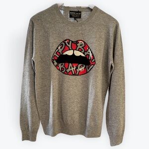 NWT Women’s Bapy x Markus Lupfer Gray Crewneck Sweater with Graphic Lips